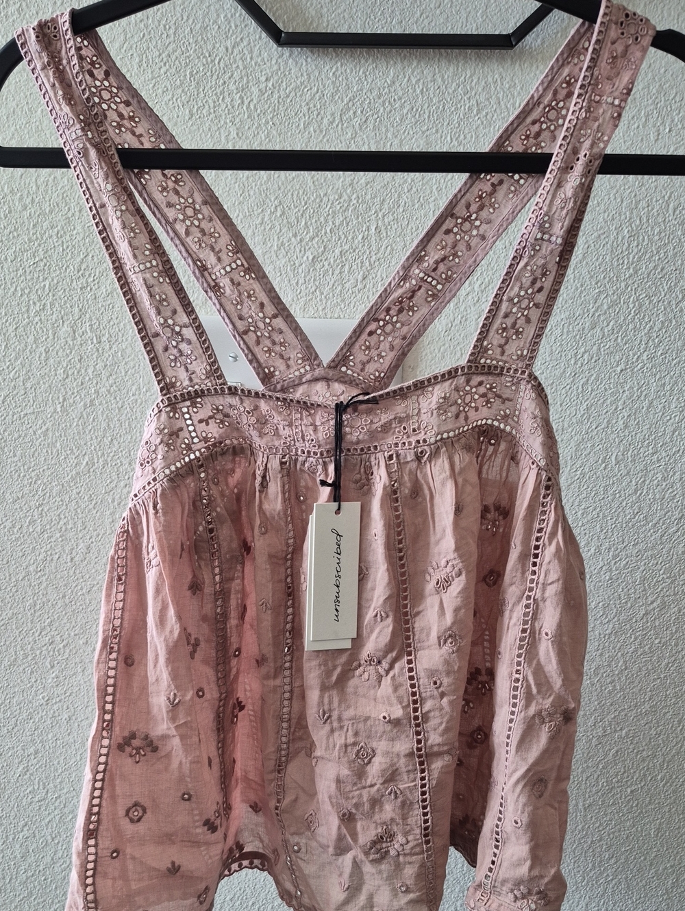 Blush Pink Embroidered Boho Strappy Back Tank Top | NWT